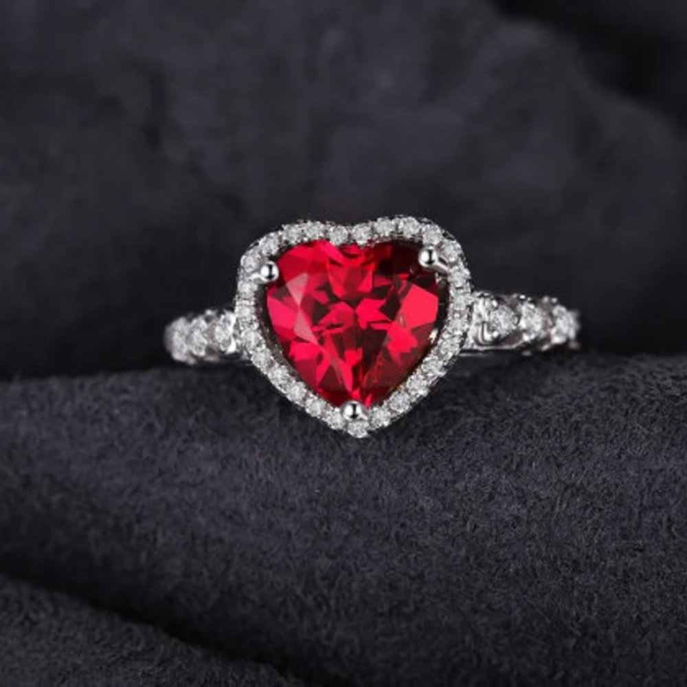 Sterling Silver Ruby Set With Size 7 Ring - image 3